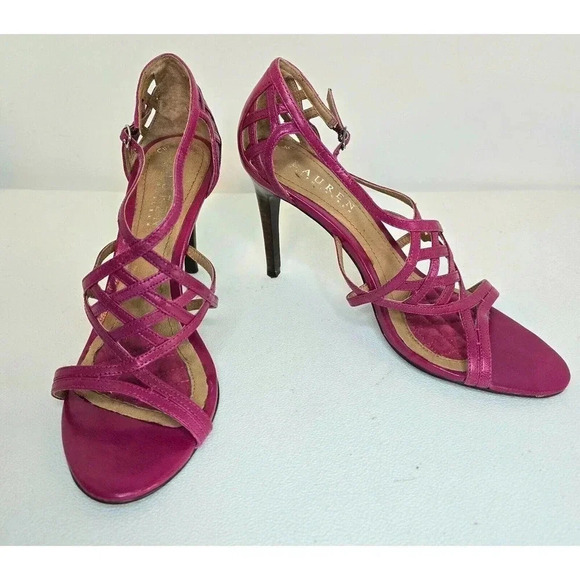 Lauren Ralph Lauren Shoes - Lauren Ralph Lauren SYDNEY Leather Strappy Spike Heel Sandals HOT PINK Size 6.5